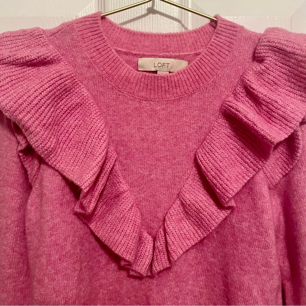 LOFT Pink Ruffle Sweater NWOT - Picture 3 of 6